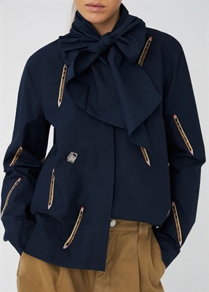 Embroidered cotton bow skjorte Navy Stella Nova 